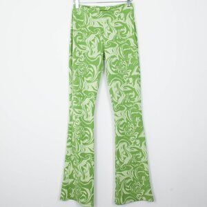 Zara Lime Green Marble Swirl Pull On Flare Pants Retro Hippie Womens Size Small‎